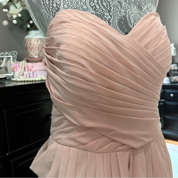 David’s Bridal Strapless Blush Pink Chiffon Pleated Cocktail Dress XL (EUC) - Picture 5 of 14